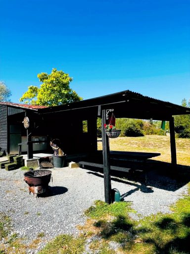 5 acre lake covered social dining area